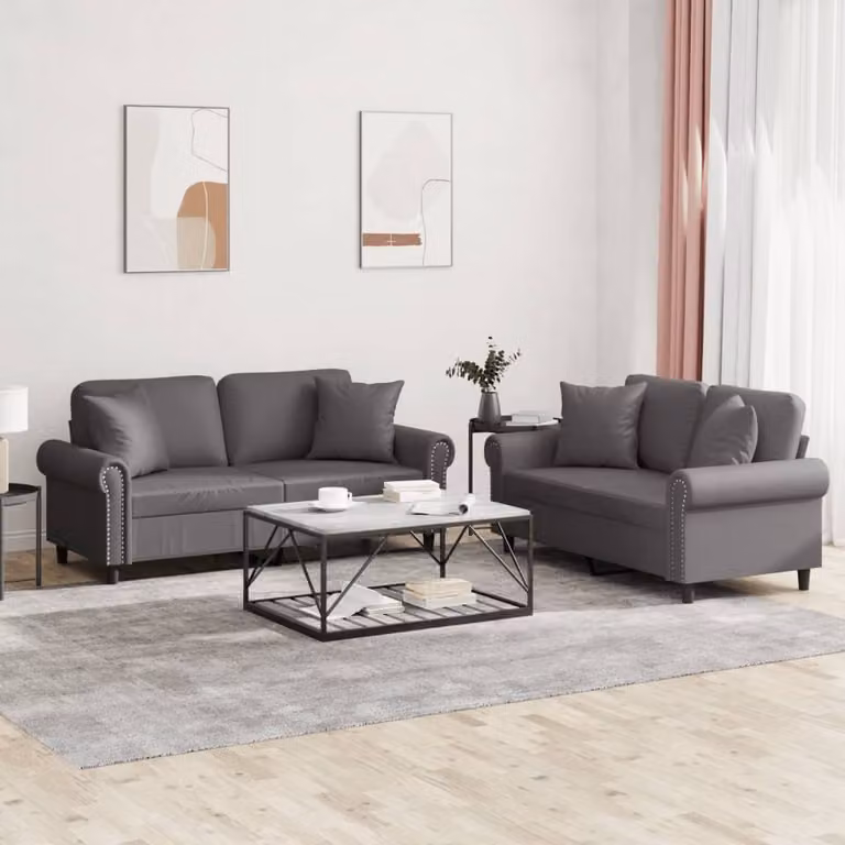Maison Exclusive - Set divano 2 pezzi con cuscini, in ecopelle grigia