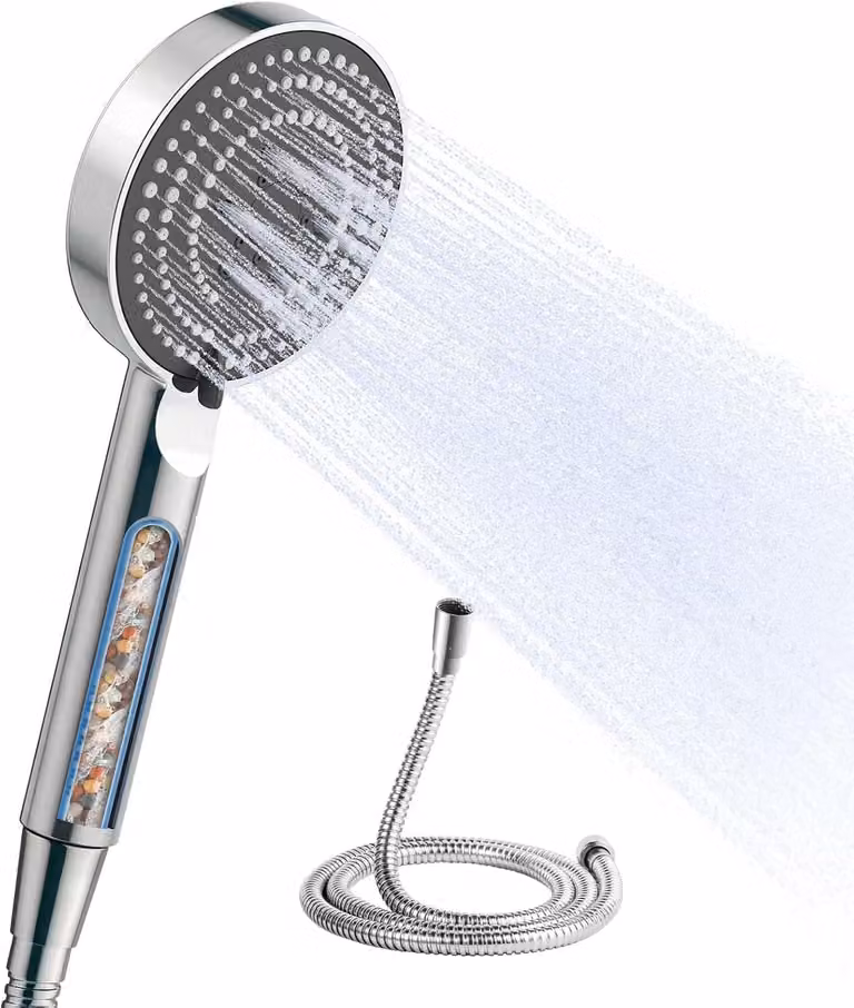 Filtro anticalcare - Doccetta manuale con 6 getti - Dotata di tubo flessibile da 1-6 m - Elevato risparmio idrico - Filtro per l'acqua della doccia - Cromato