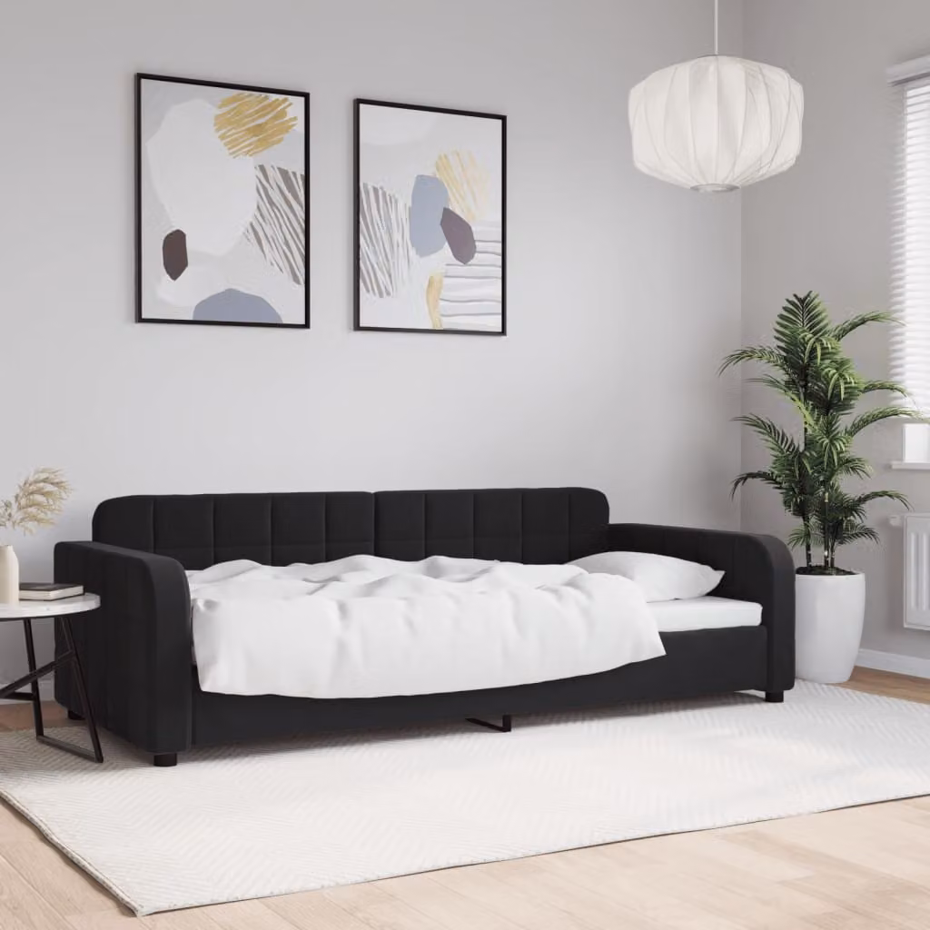Letto da giorno vidaXL in velluto nero con struttura in legno e metallo L/P: 90 x 190 cm