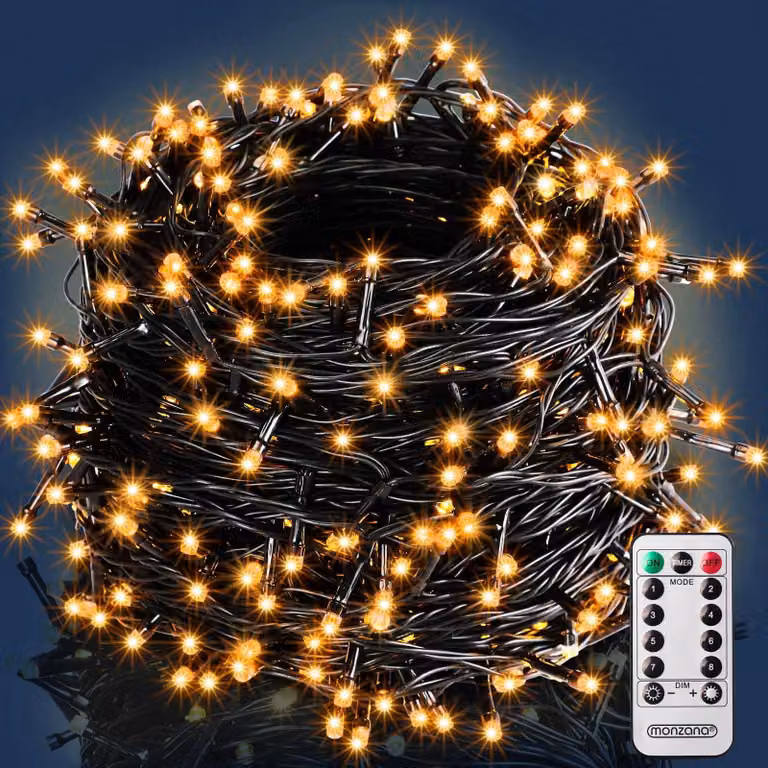 Luci a stringa, 100 LED bianco caldo, timer, per interni/esterni