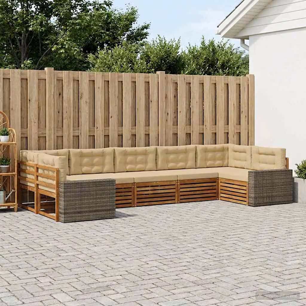 Set di divani da esterno vidaXL a forma di U in legno di acacia con cuscini, colore beige e marrone