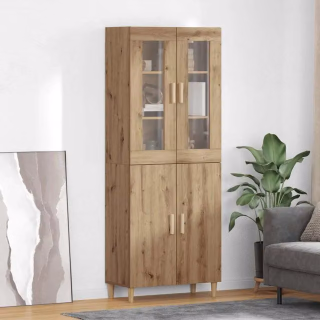 Credenza moderna vidaXL in rovere marrone con vetro, L: 69,5 cm, P: 34 cm, H: 180 cm