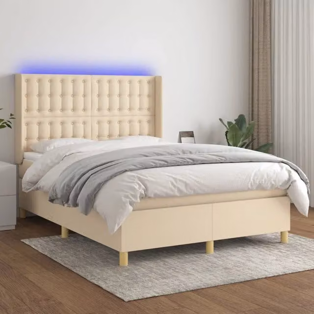 Letto Ibrido con Materasso vidaXL in Tessuto Beige e Bianco con Illuminazione LED e Porta USB L/P/H: 140 x 190 x 128 cm