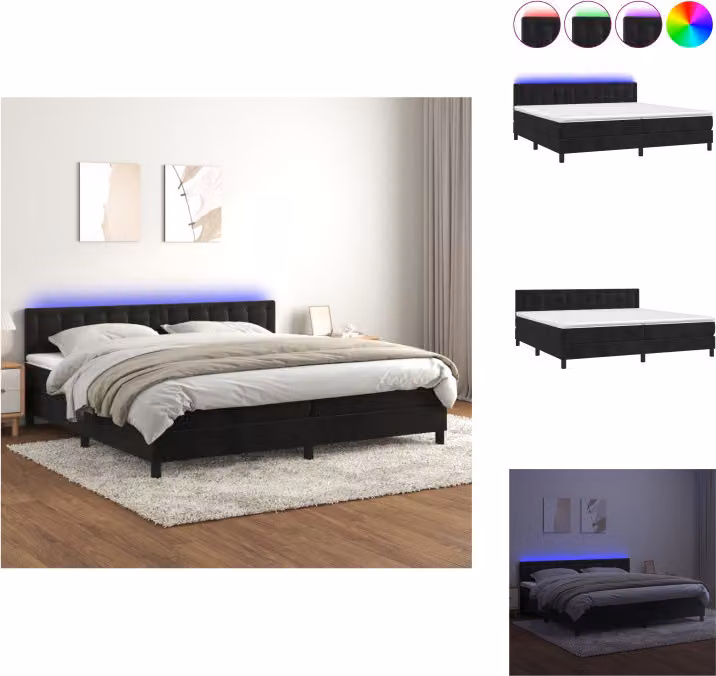 vidaXL Letto a molle con materasso e LED nero 200x200 cm in velluto - Letti e strutture letto