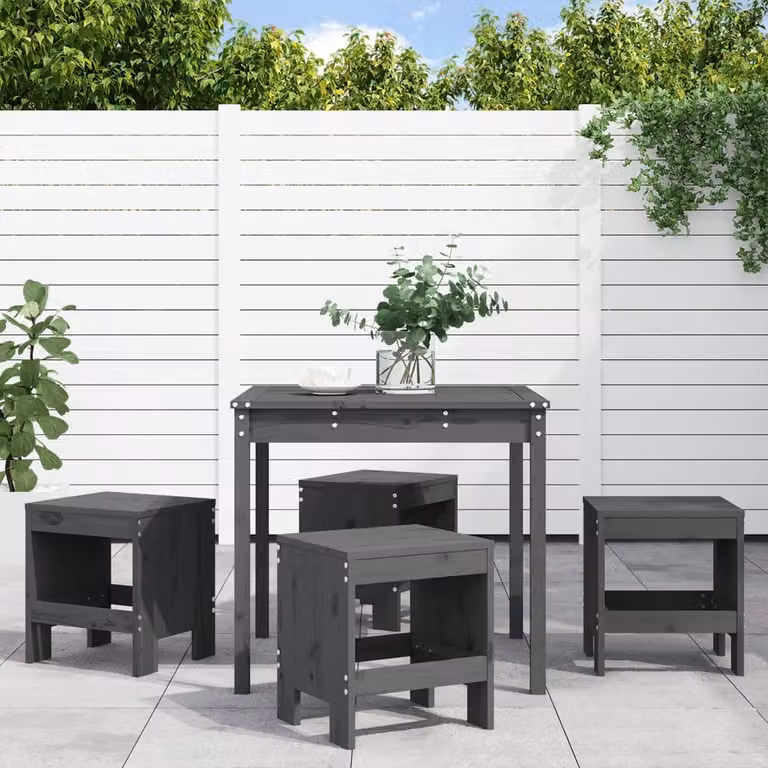 Maison Exclusive - Set da Pranzo per Giardino 5pz Grigio in Legno Massello di Pino