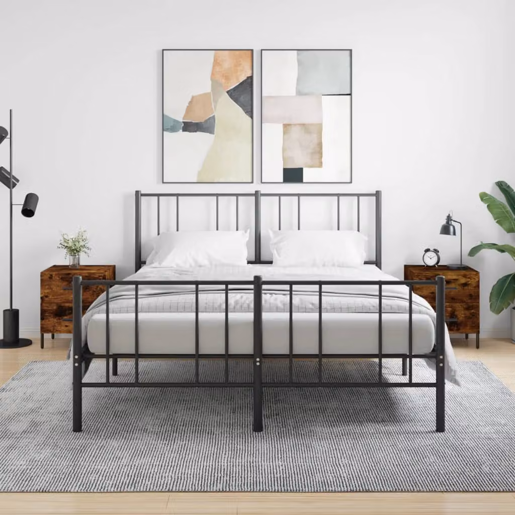 Set di 2 comodini vidaXL in legno multistrato color rovere fumo, design moderno per camera da letto, L 40 cm x P 35 cm x H 47,5 cm