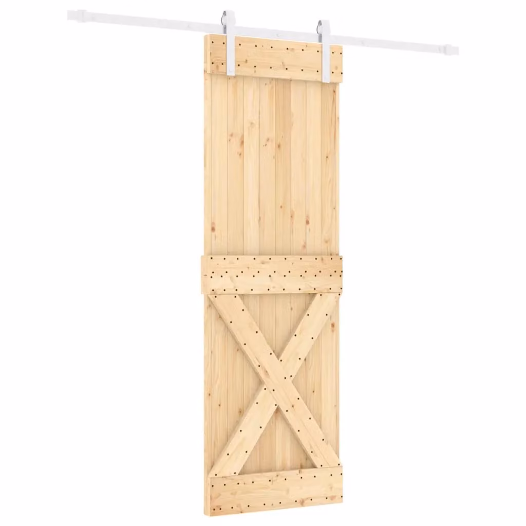 Porta scorrevole minimalist vidaXL in legno e acciaio, colori Naturale e Bianco, H: 210 cm, L: 70 cm – 2
