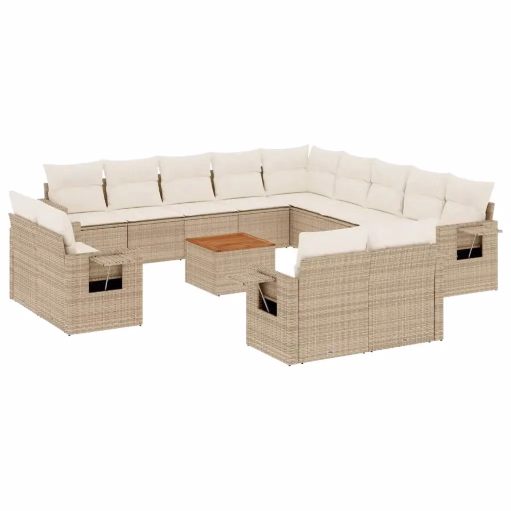 Set di Divani da Giardino vidaXL in Polyrattan Beige con Cuscini e Tavolino da Esterno – 2