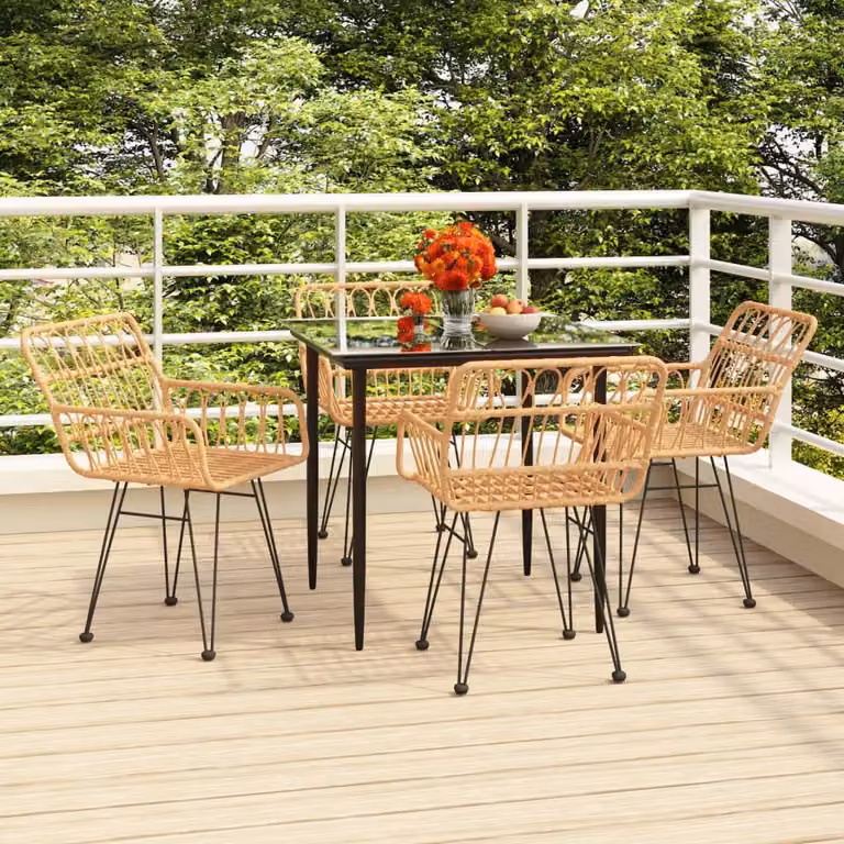 The Living Store Set da pranzo da 5 pz. Set da pranzo da giardino Poly Rattan