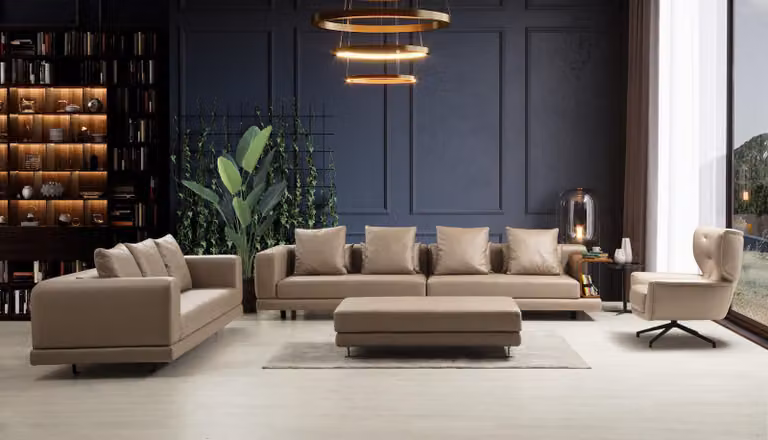 Couchgarnitur Viersitzer Dreisitzer Sessel Beige Sofa 3tlg Leder Set
