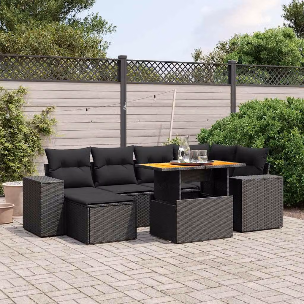 vidaXL Set Divani da Giardino a L con Cuscini 7pz in Polyrattan Nero – 1