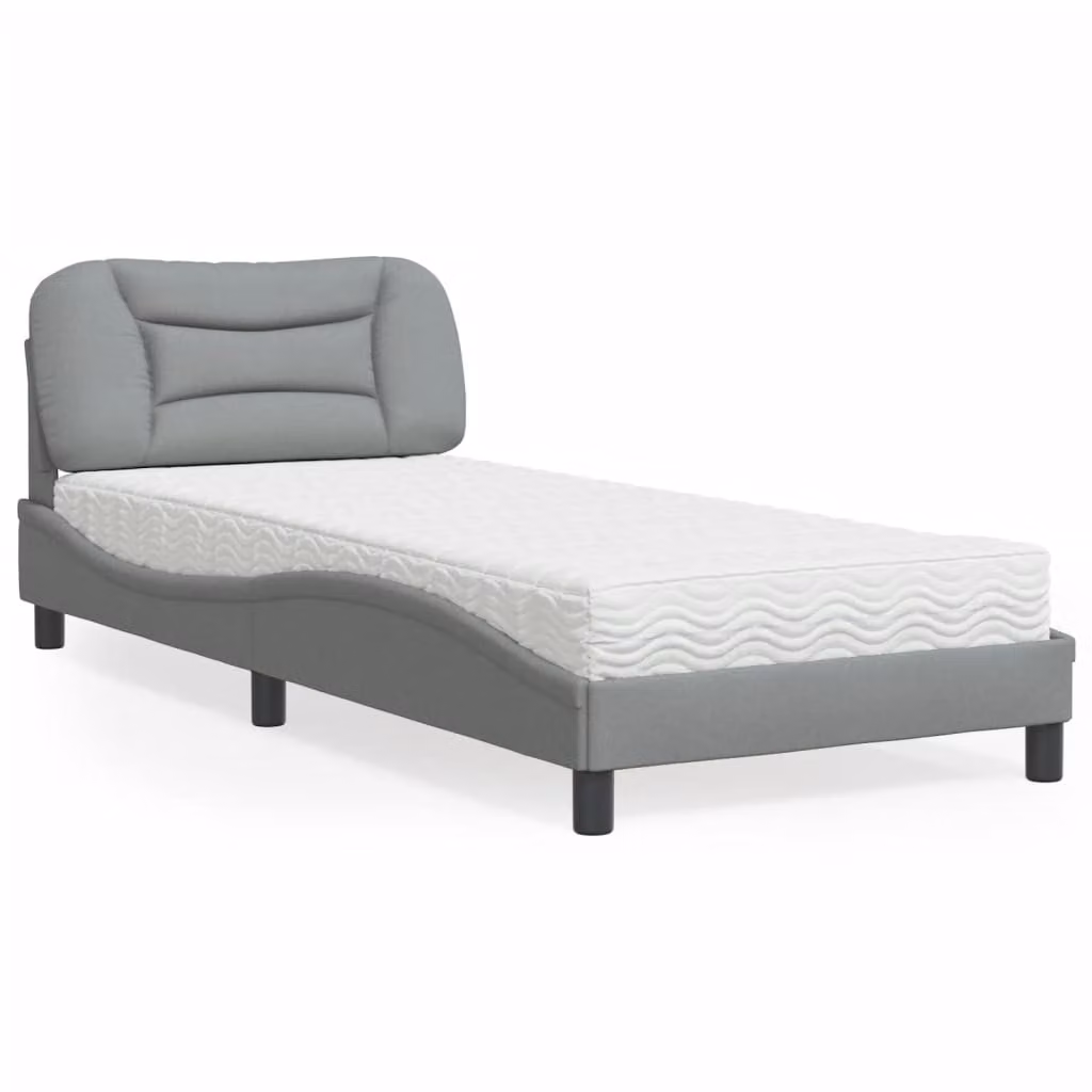 Letto con Materasso Hvar vidaXL Grigio Chiaro e Bianco in Tessuto e Legno, L/P/H: 80 x 200 cm