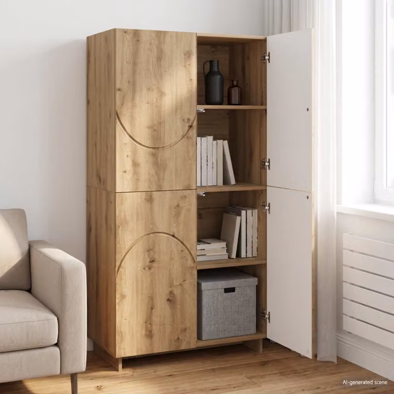 Credenza moderna vidaXL in legno color rovere con ante a battente e ripiani interni, L: 79 cm, P: 41 cm, H: 151 cm