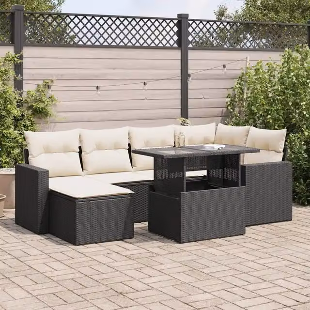 Set Divani da Giardino con Cuscini 7pz Nero Polyrattan 3326347