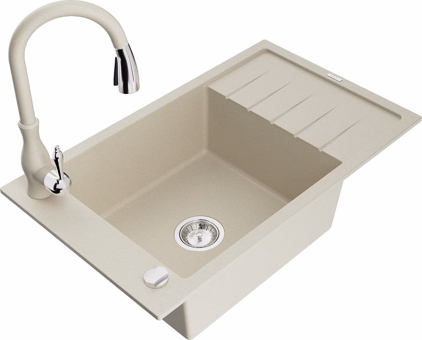 Mexen Elias lavello in granito 1-vasca con scolapiatti e miscelatore cucina Savita, beige - 6511-69-672601-69