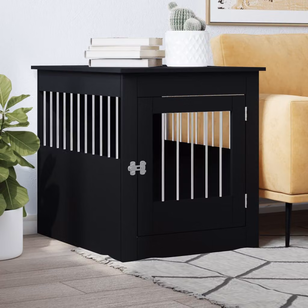 Gabbia per cani vidaXL in legno multistrato e metallo, colore nero, L 64,5 cm x P 80 cm x H 71 cm
