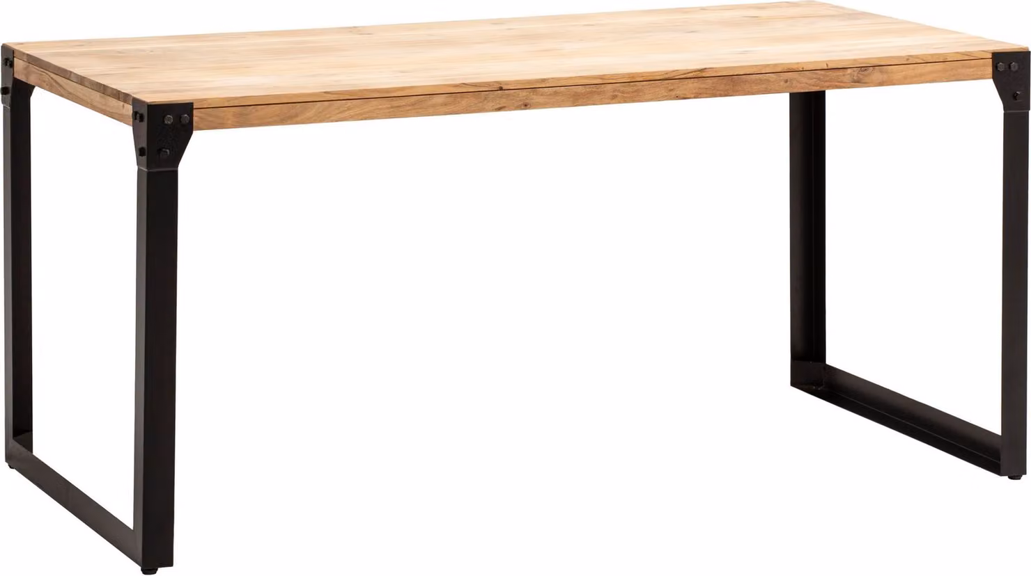 WOHNLING Tavolo da pranzo 180x90x76 cm in legno massello di acacia e metallo, tavolo da pranzo in stile industriale, tavolo da cucina con gambe in metallo, tavolo in legno di grandi dimensioni, tavolo da pranzo