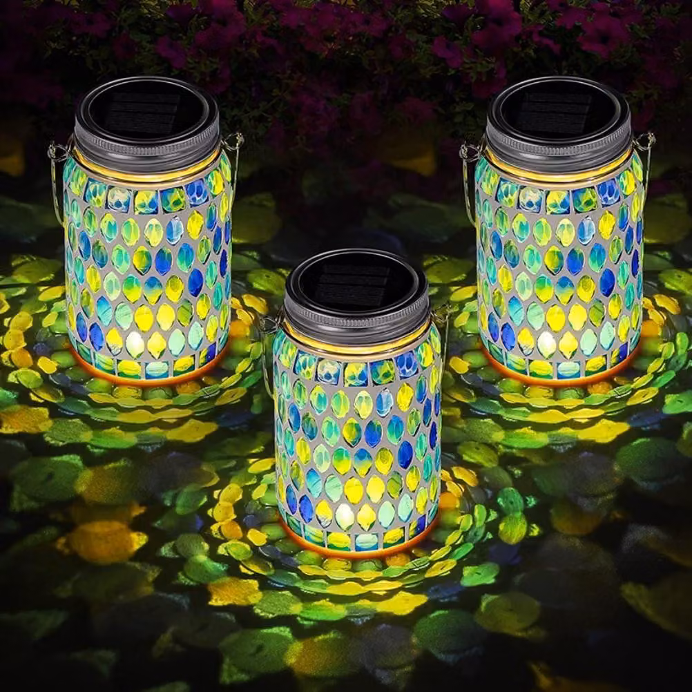 Luci solari a mosaico, lanterne pensili da esterno, lanterne solari
