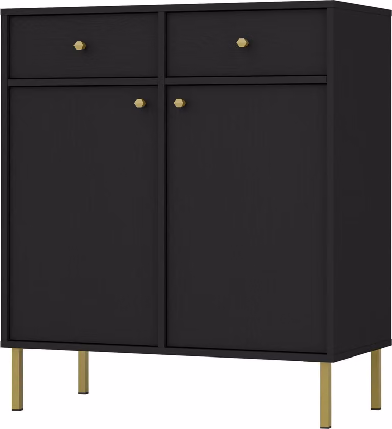 Masseno cassettiera TORINO 84 cm credenza con 2 cassetti e 2 ante per soggiorno camera da letto moderna 84x41x95 cm colori grafite / graphite colors