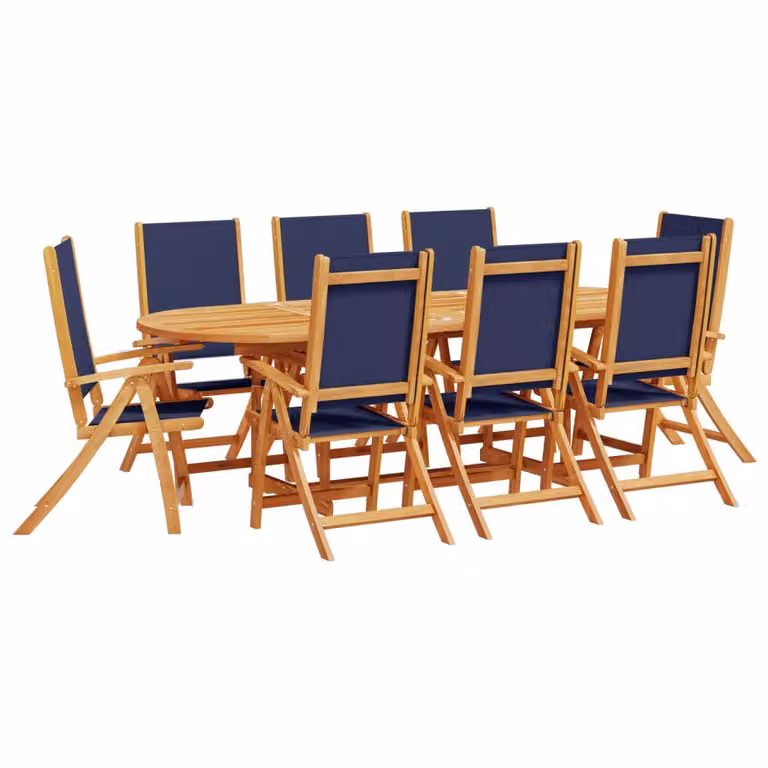 Set Pranzo da Giardino 9pz Legno Massello di Acacia e Textilene