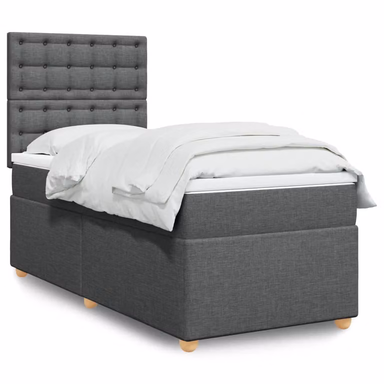 vidaXL Giroletto a Molle Ibrido con Materasso in Tessuto Grigio e Bianco L/P/H: 190 x 90 cm