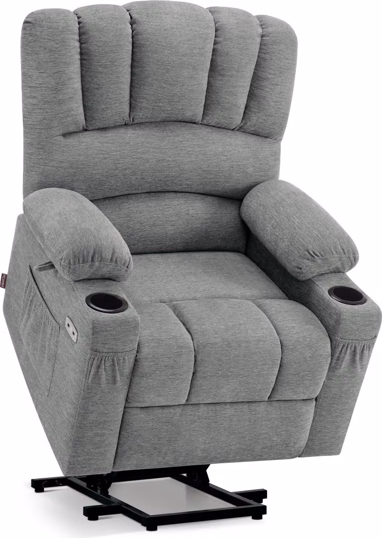 M MCombo Poltrona TV con ausilio elettrico, poltrona reclinabile, poltrona massaggiante con funzione calore, 7102 (tessuto, grigio)
