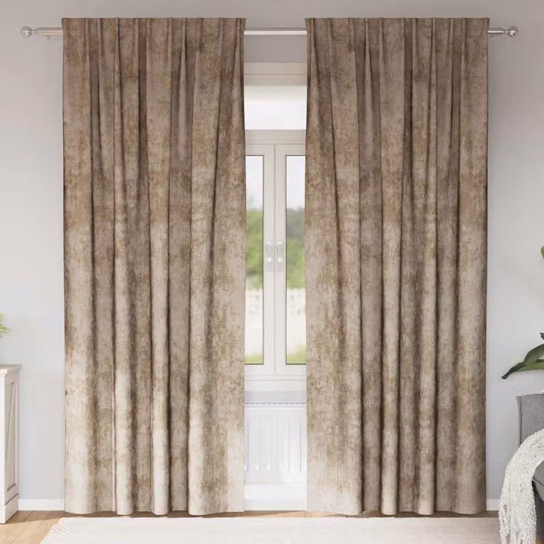 Set di 2 tende in velluto vidaXL color beige, oscuranti e termoisolanti, con passante per bastone, H: 245 cm x L: 140 cm