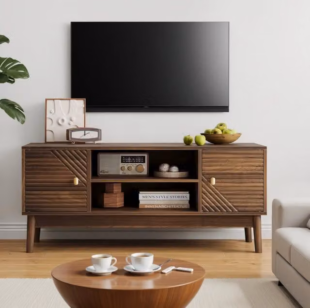 Mobile TV 110x40x48 cm in MDF color noce con gestione cavi e ante soft-close