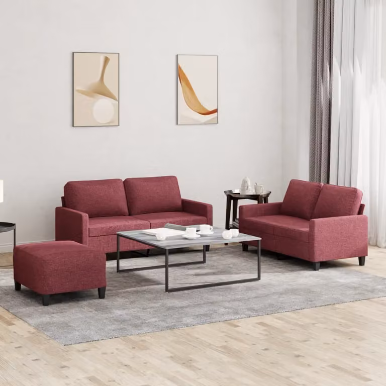 Maison Exclusive - Set divano 3 pezzi con cuscini in tessuto bordeaux