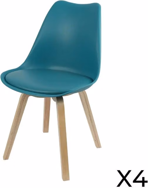 Set di 4 sedie design blu petrolio con cuscino collezione MIA
