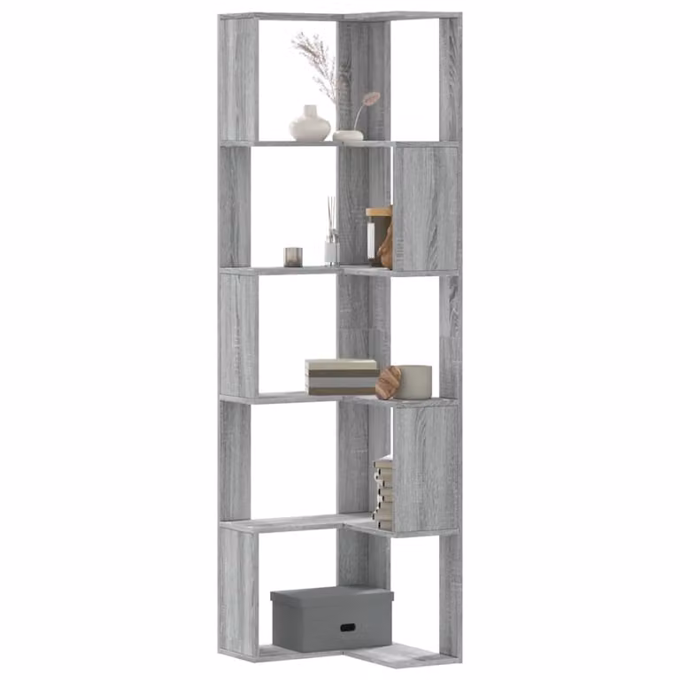Libreria Angolare vidaXL con 5 Ripiani in Legno e MDF, Grigio, L/P/H: 50 x 50 x 179 cm
