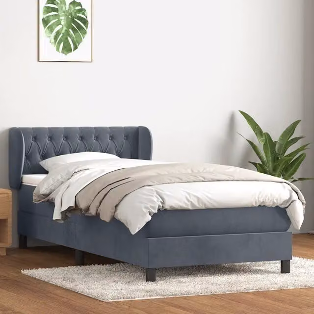 Letto con Giroletto a Molle e Materasso Ibrido vidaXL in Velluto Grigio e Bianco L/P/H: 223 x 83 x 30 cm – 1