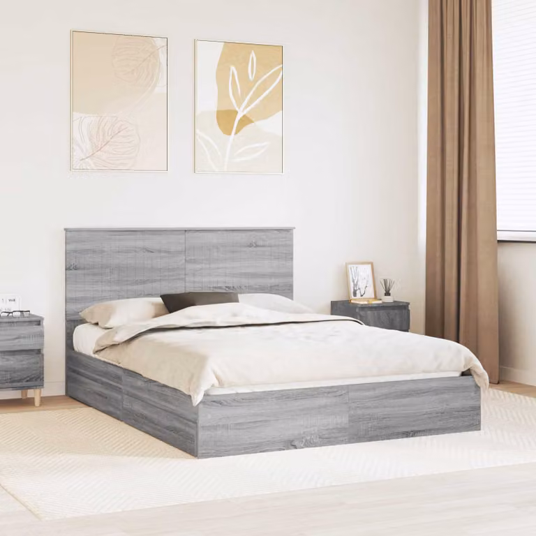 Letto con contenitore e cassetto vidaXL in legno ingegnerizzato Grigio Sonoma L/P: 150 x 200 cm