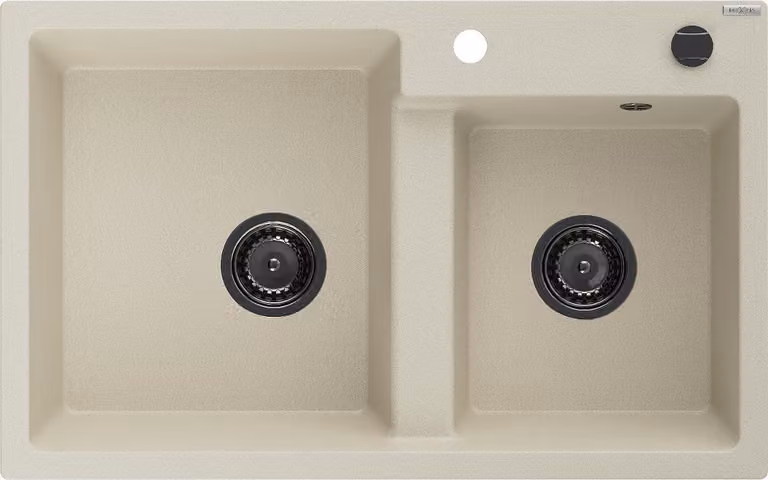 Mexen Tomas lavello in granito 2 vasche 800 x 500 mm, beige, sifone nero - 6516802000-69-B