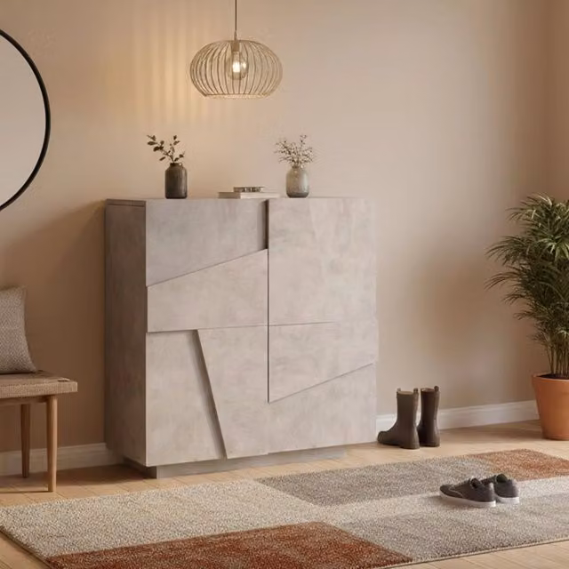 Scarpiera Apetta DMORA Grigio Opaco con 2 Ante e Ripiani Interni L: 81 cm, P: 38 cm, H: 86 cm
