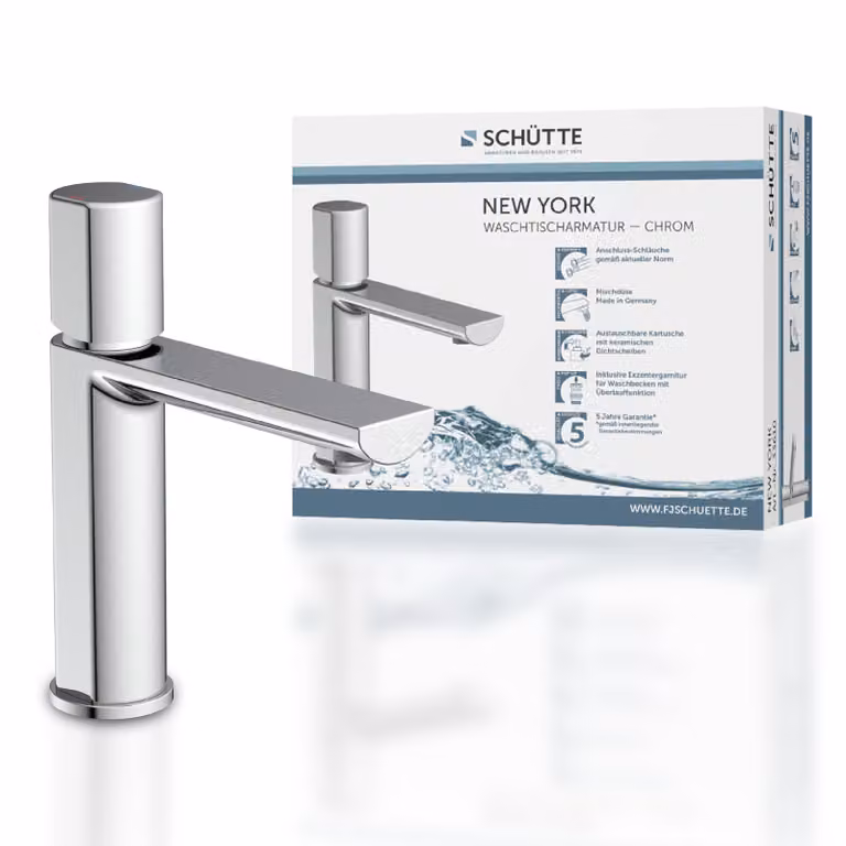 Miscelatore per lavabo SCHÜTTE NEW YORK, miscelatore per bagno con tappo a scomparsa in cromo