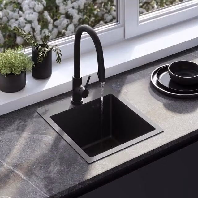 Lavello da cucina in acciaio Leo 40 Rea colore Black senza rubinetto
