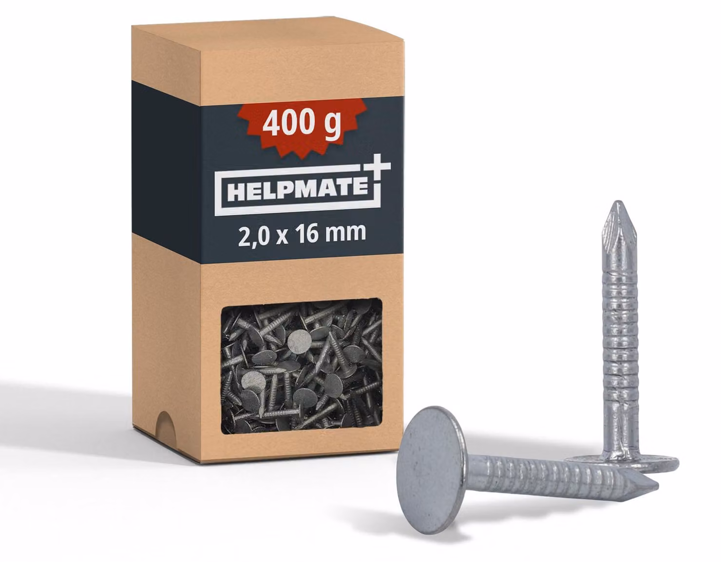 HELPMATE - Chiodi per feltro per tetti 2,0x16 mm zincati meccanicamente - 400g chiodi per feltro per tetti tipo B - chiodi per feltro per tetti DIN 1160 B - chiodi per tetti ideali per feltro per tetti, teloni di plastica e lastre di ardesia