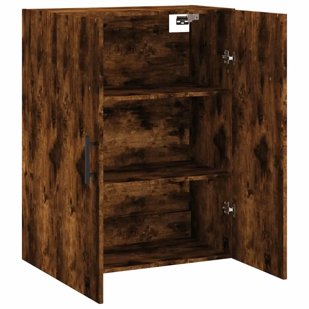 Mobiletto a muro HELLOSHOP26 in legno composito effetto rovere affumicato marrone con ante a battente e ripiani interni, design moderno, L: 69,5 cm, P: 34 cm, H: 90 cm – 2