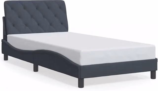 Letto singolo moderno in velluto grigio con illuminazione integrata e pannello imbottito L/P/H: 218 x 105 x 74,5 cm