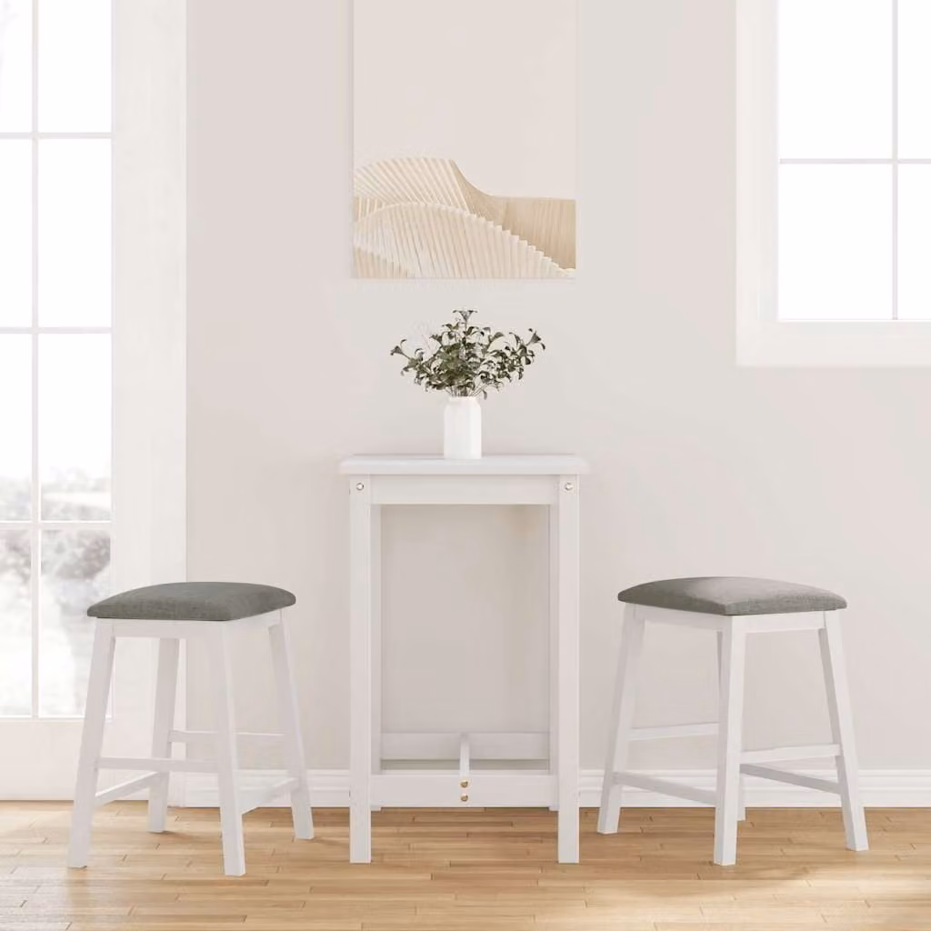 Set di 2 sedie da bar vidaXL in legno di Hevea bianco con cuscini in tessuto per cucina e soggiorno