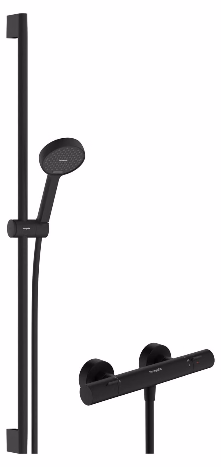Doccia con termostato, asta da 90 cm, tubo flessibile da 1,60 m, finitura nero opaco