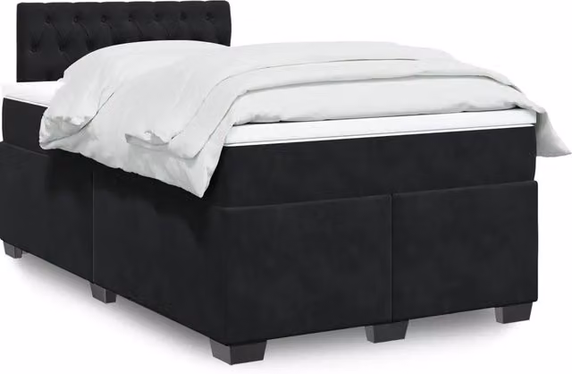 vidaXL Giroletto a Molle con Materasso in Velluto Nero L/P/H: 120 x 200 cm – 2
