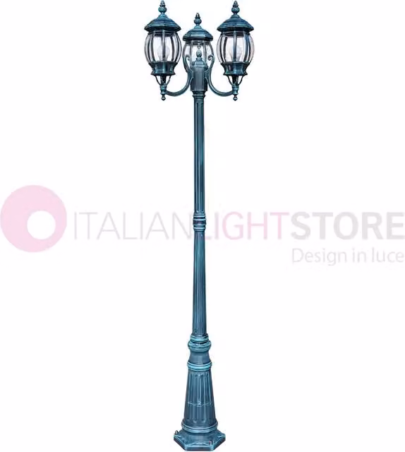 ENEA Lampione a 3 luci h.212 in Alluminio per Esterno Vialetto Giardino NERO-VERDE
