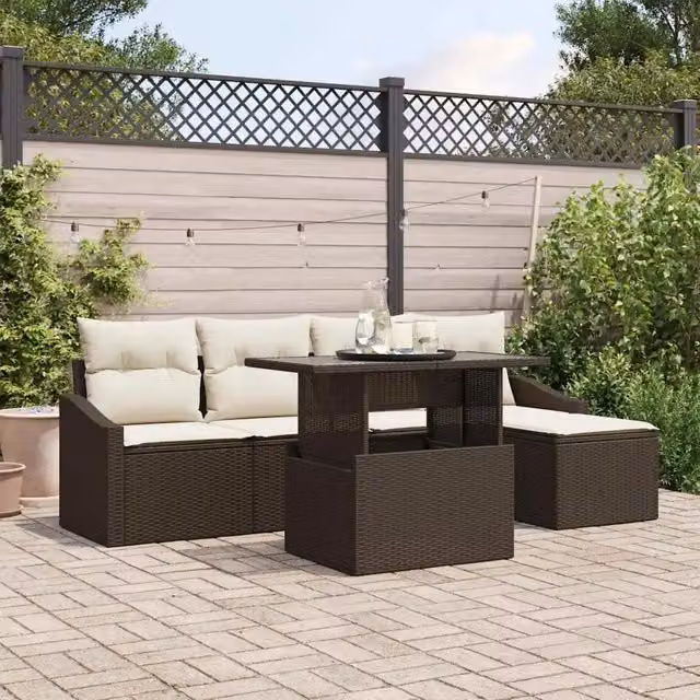 Set Divano da Giardino 6 pz Marrone e Crema polyrattan 3357721