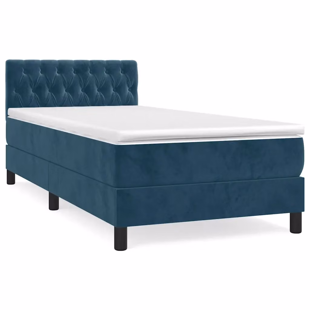 Letto con Giroletto a Molle e Materasso Ibrido vidaXL in Velluto Blu Scuro e Bianco, L/P/H: 90 x 190 x 88 cm – 2