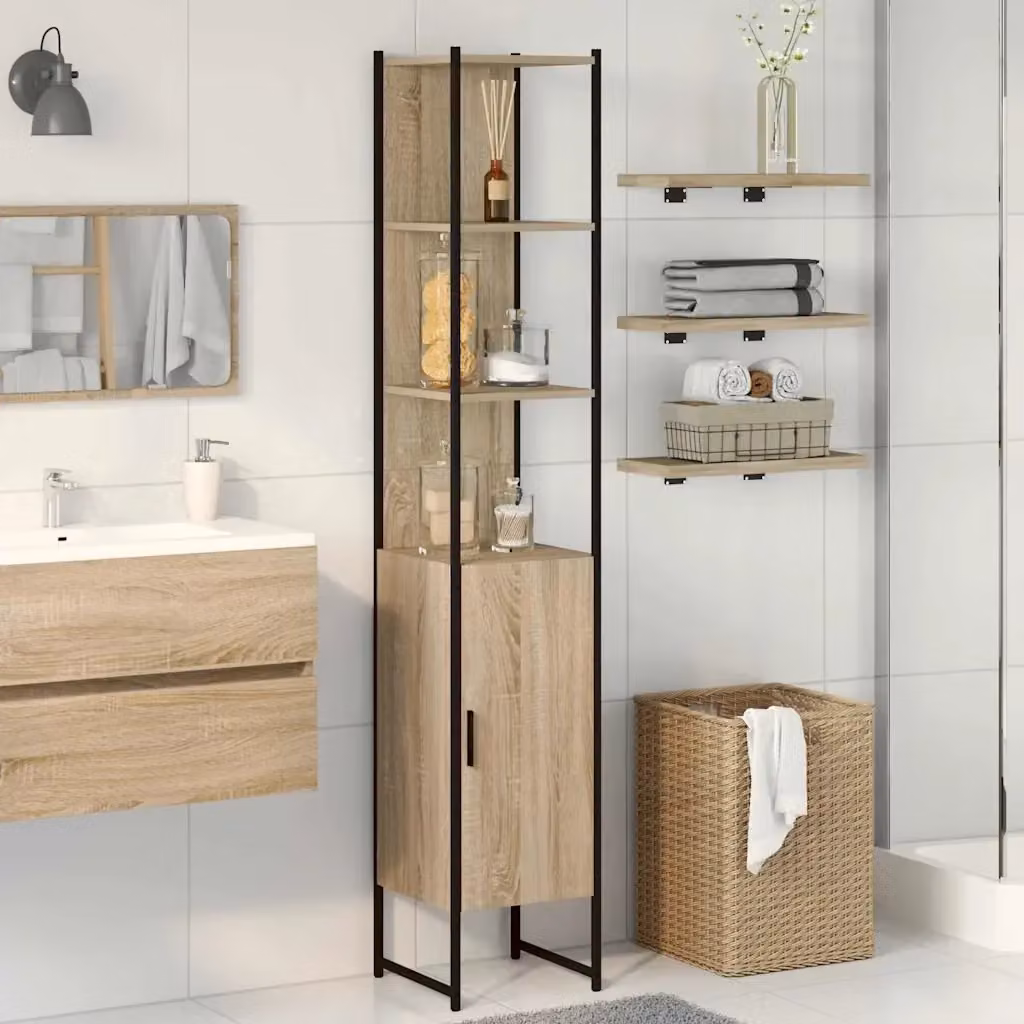 Armadio da bagno sospeso Sonoma marrone con ante a battente e ripiani interni L/P/H: 33 x 33 x 185,5 cm – 2