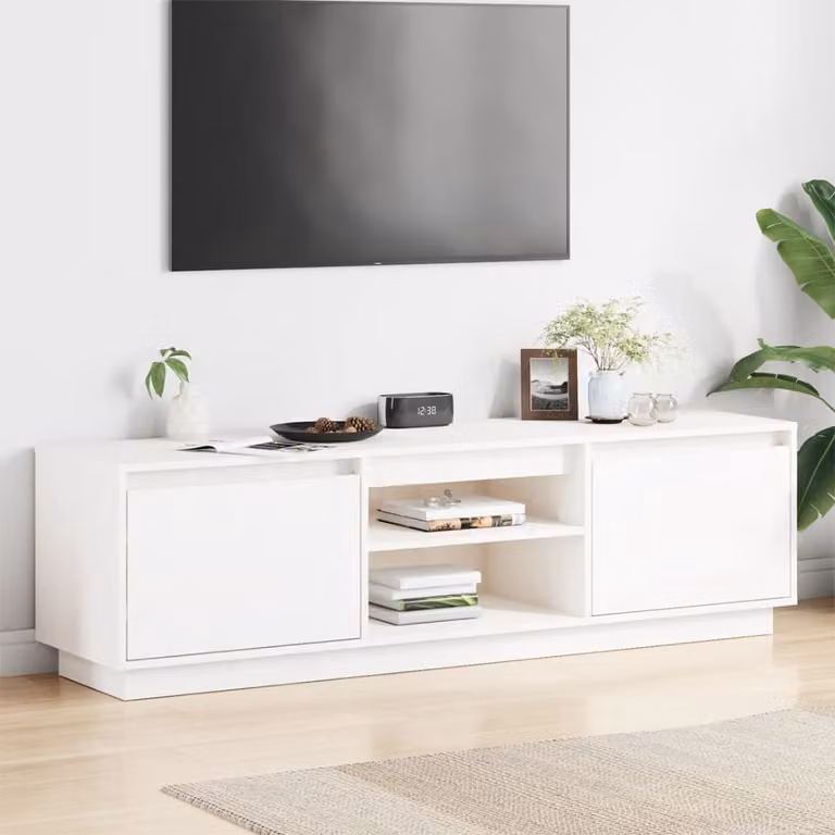 vidaXL Mobile Porta TV Bianco in Legno di Pino con Ripiani per Media, L 140 cm x P 35 cm x H 40 cm
