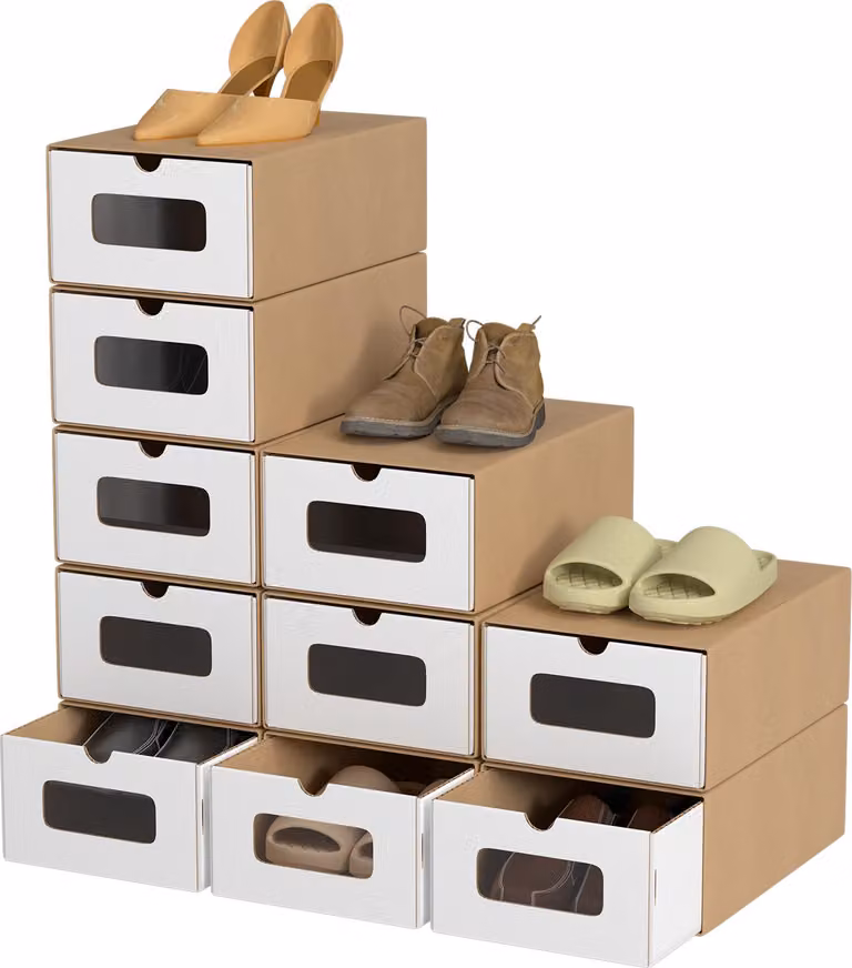 Ikodm 20 scatole per scarpe con finestra trasparente, contenitori per scarpe, scatole impilabili, scatole portaoggetti, scatole per scarpe, scatole di cartone per scarpe, scatole multiuso, marrone/bianco