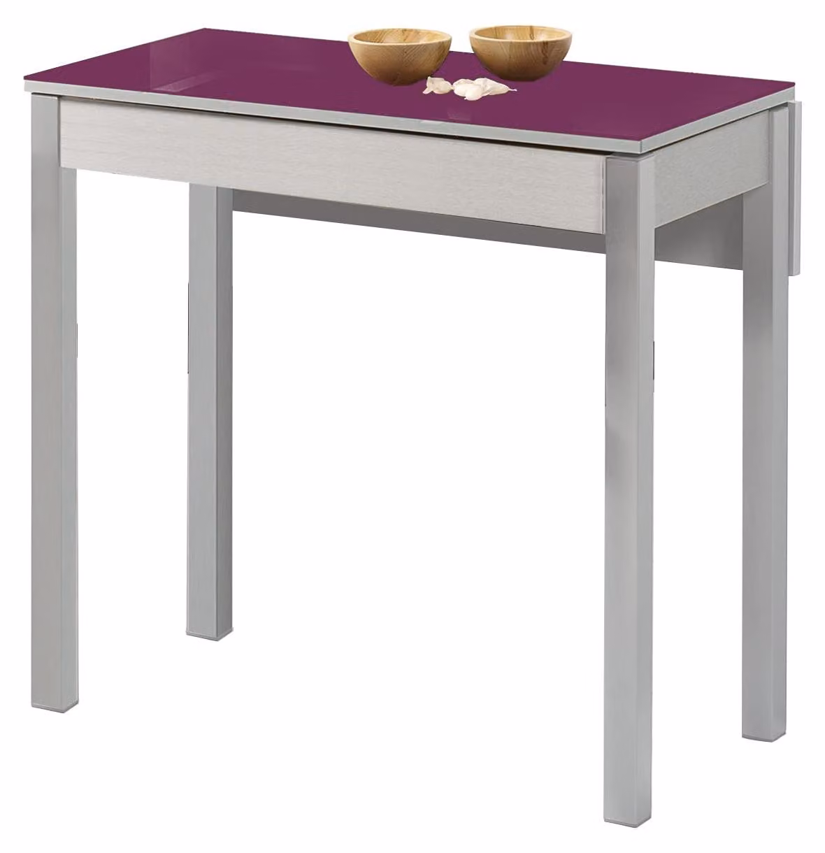Tavolo da cucina estendibile, vetro, color melanzana, 90x50 cm
